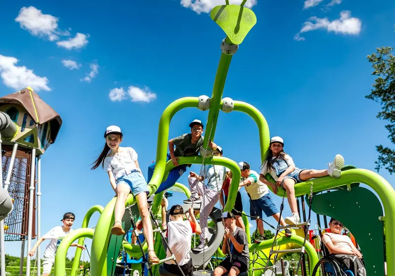 Children playing on an inclusive playground